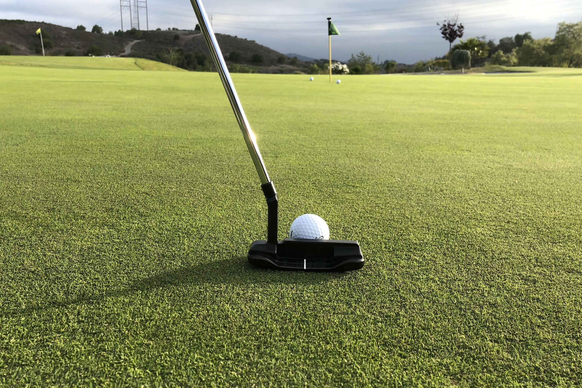 Someone putting on a putting green